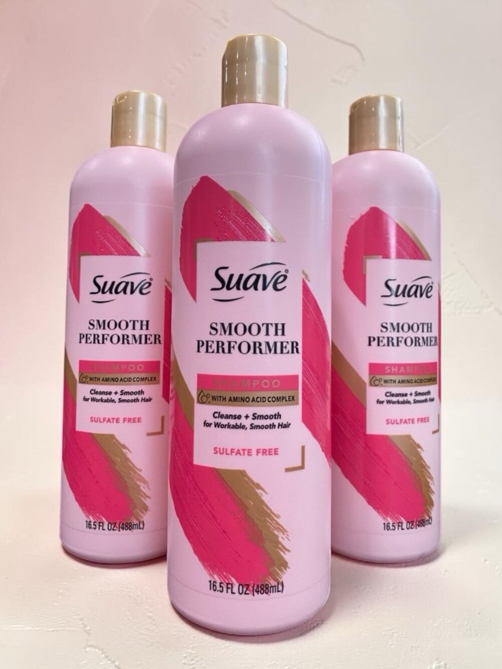 Suave Smooth Performer Hair Shampoo w/ Amino Acid Complex 16.5oz (3 Pack)
